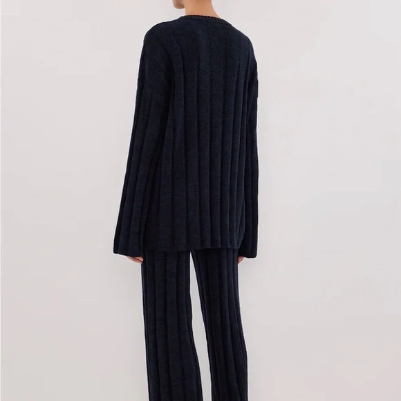 Dissh Jazz Indigo Ribbed Knit Set Navy Top Straight Leg Pants NWT Womens XS - Picture 2 of 16